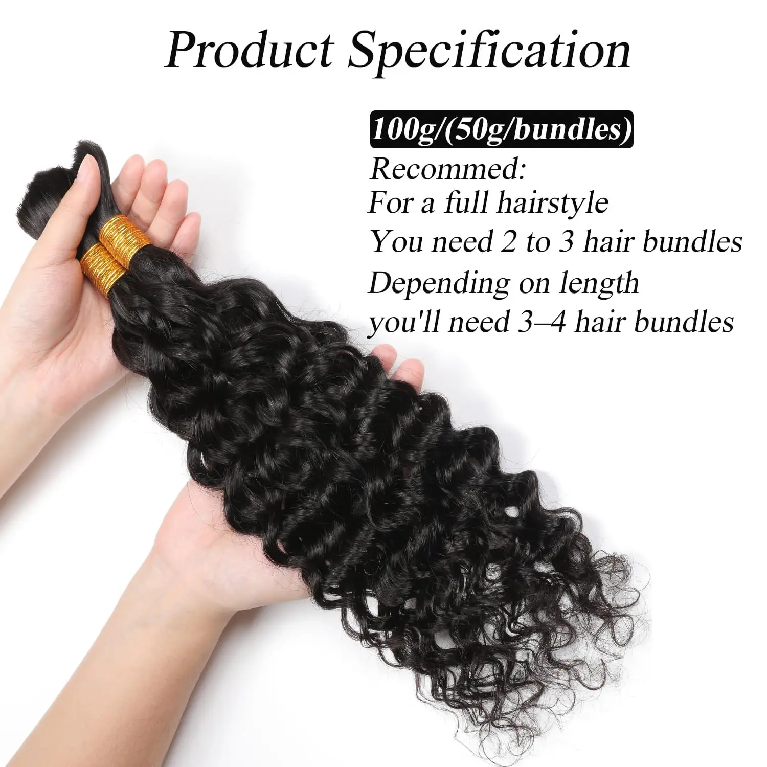 Deep Wave Human Braiding Hair 100% Unprocessed Human Hair Braiding Hair No Weft 18 Inch Curly Bulk Human Hair for Braiding #1B - Image 3