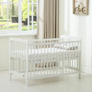 mcc direct Brooklyn Baby Cot Crib With Water repellent Mattress and Safety Wooden Barrier (125 x 66 cm)