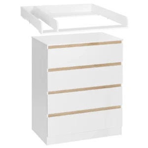 WOLTU 1SET White Changing Table with 4 Drawers 80x75x109.2cm Changing Dresser Baby Storage Unit for Children Room
