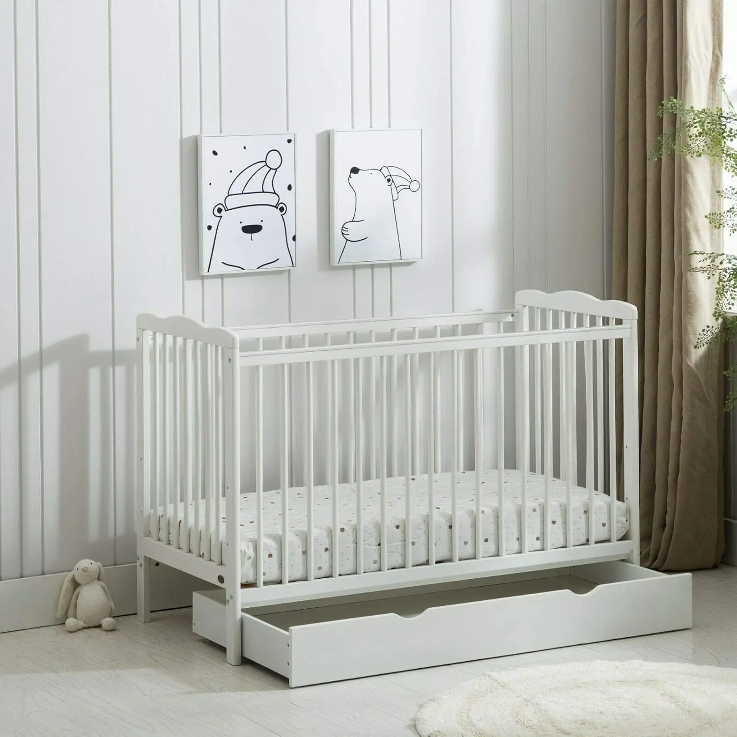 mcc direct Brooklyn Baby Cot Crib With Water repellent Mattress and Safety Wooden Barrier (125 x 66 cm) - Image 3