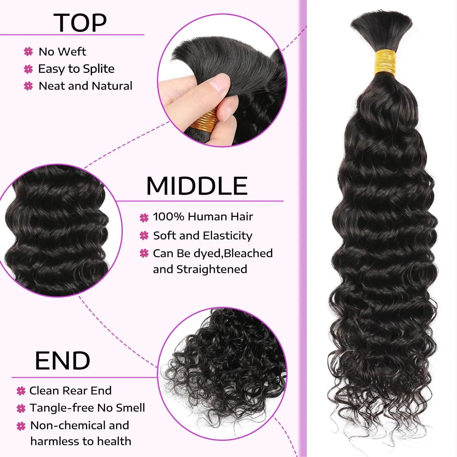 Deep Wave Human Braiding Hair 100% Unprocessed Human Hair Braiding Hair No Weft 18 Inch Curly Bulk Human Hair for Braiding #1B - Image 2