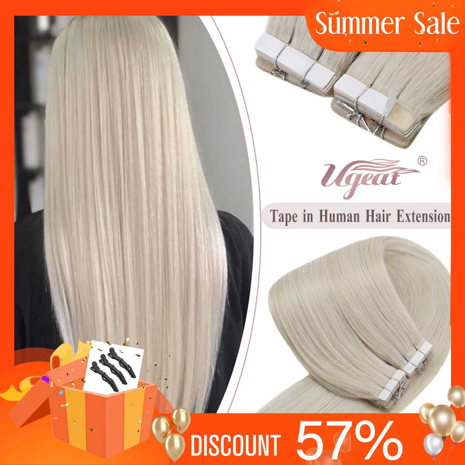 Ugeat Tape in Hair Extensions Human Hair Real Natural Brazilian Remy Hair Straight Seamless Skin Weft For Women Balayage 20P/40P