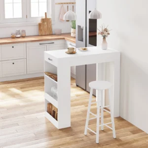 WOLTU Bar Table 100x100x50cm Bistro Table with 1 Drawer 3 Shelves Wine Rack Kitchen Table for Living Room Dining Room Home Decor