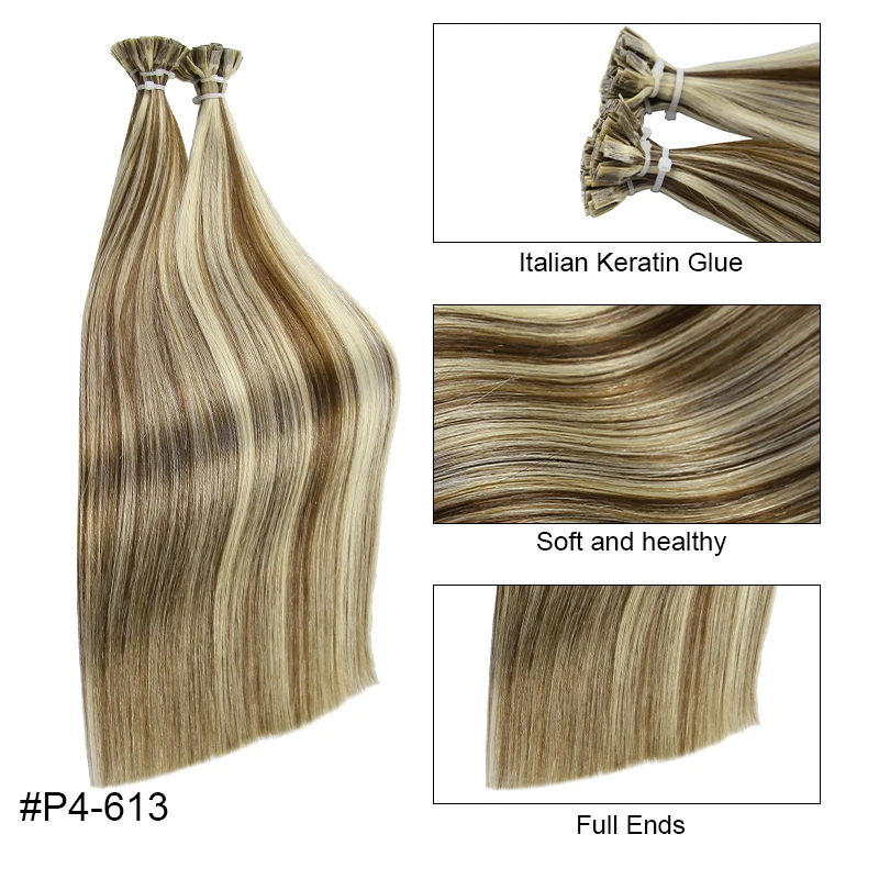 Straight Human Hair Extension By Fusion Flat Tip Keratin Capsules 0.8g/ 1g/Strand 50pcs Natural Hair Extension Ombre Blond Color - Image 9