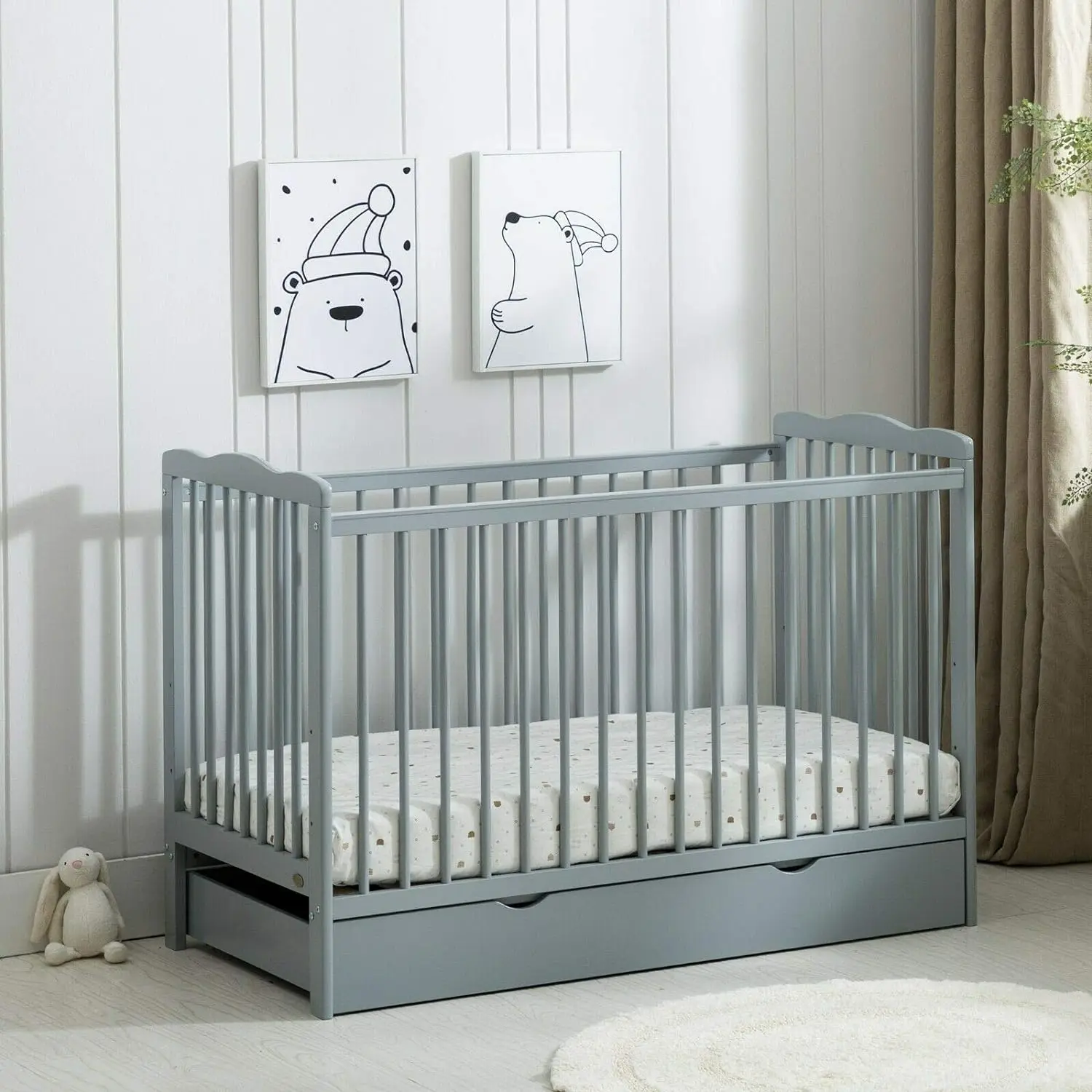 mcc direct Brooklyn Baby Cot Crib With Water repellent Mattress and Safety Wooden Barrier (125 x 66 cm) - Image 4