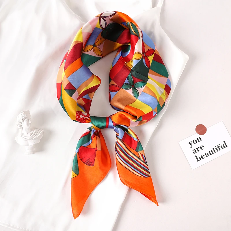 2023 Luxury Brand Silk Scarf Square Women Shawls And Wraps Office Small Hair Neck Hijabs Kerchief Foulard Ladies Scarves 70*70cm - Image 11