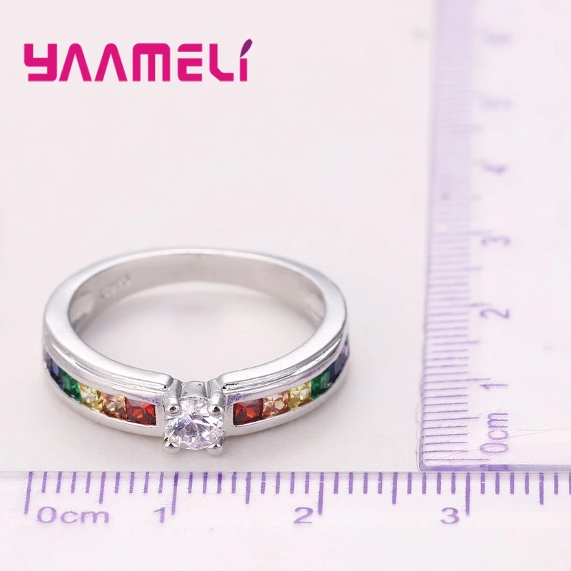 Real 100% 925 Sterling Silver Color Rainbow Cubic Zircon Rings For Women Wedding Lovely Engagement Proposal Ring Accessory - Image 6