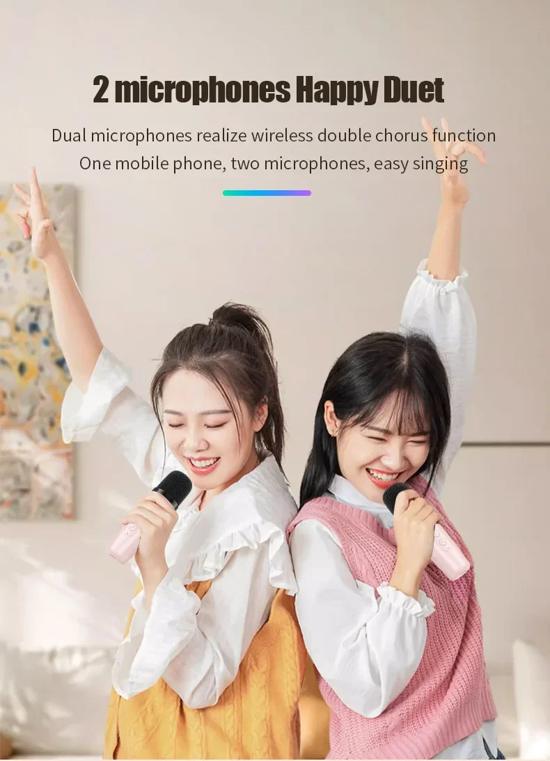 Mini Portable Karaoke Speaker -2 micphones Family KTV Singing Set with DSP Built-in RGB LED Lights Deep Bass Long Battery Life - Image 4