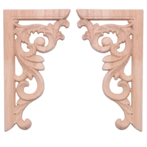 2pcs left+right(each 1pcs) Vintage Wooden Carved Corner Onlay Furniture Wall Decor Unpainted Frame Applique