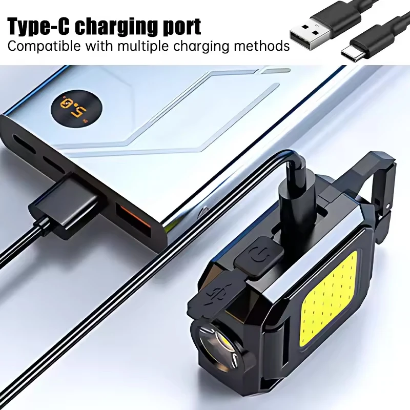 Flashlight Mini Keychain Light COB Work Light USB Rechargeable Lamp with 90° Foldable Side Lights Super Bright Portable Lanterns - Image 2