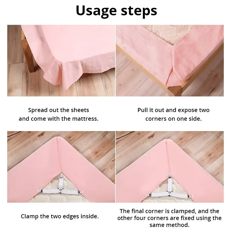 4Pcs Adjustable Bed Sheet And Quilt Holder for Bed Sheet Organizer Mattress Cover Clip For Home Elastic Straps Adjustable Clips - Image 3