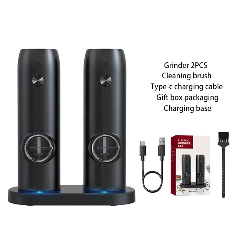 Electric Salt and Pepper Grinder Set with Charging Base and LED Light Adjustable Coarseness Automatic Spice Herb Mill - Image 7