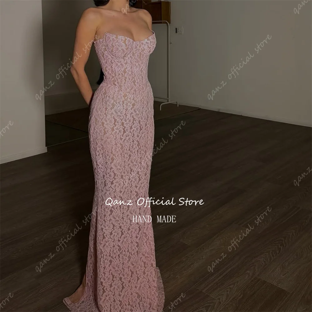 Qanz Charming Pink Full Lace Prom Dress Women's Evening Dresses for Special Occasions Mermaid Vestidos De Fiesta Customized - Image 2