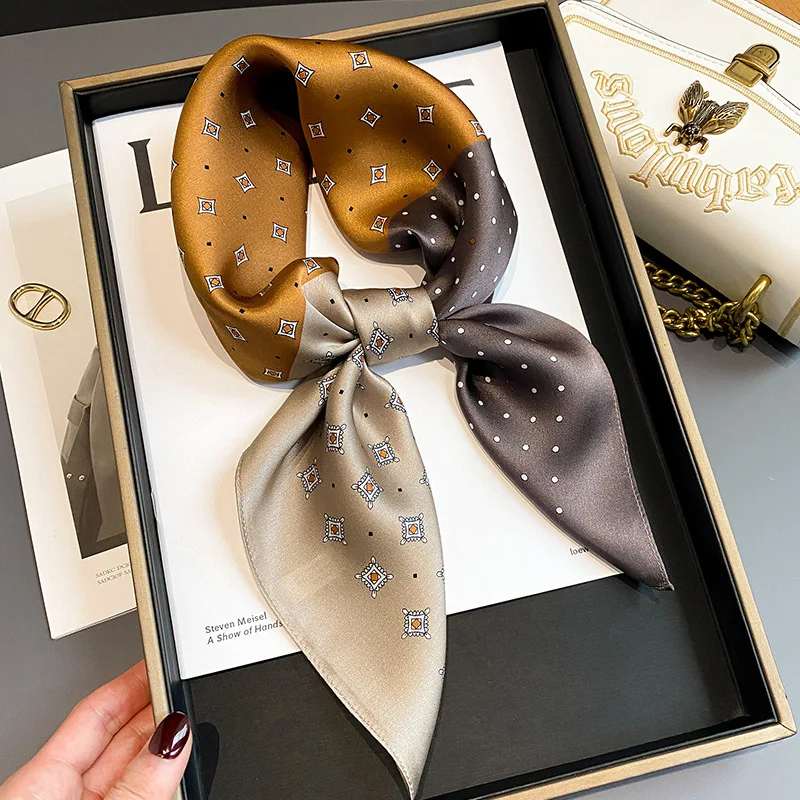 2023 Luxury Brand Silk Scarf Square Women Shawls And Wraps Office Small Hair Neck Hijabs Kerchief Foulard Ladies Scarves 70*70cm - Image 2