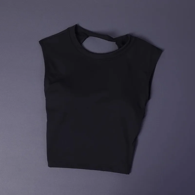 Sexy short backless fixed chest pad sports T-shirt vest women's tight quick drying sleeveless yoga top - Image 5