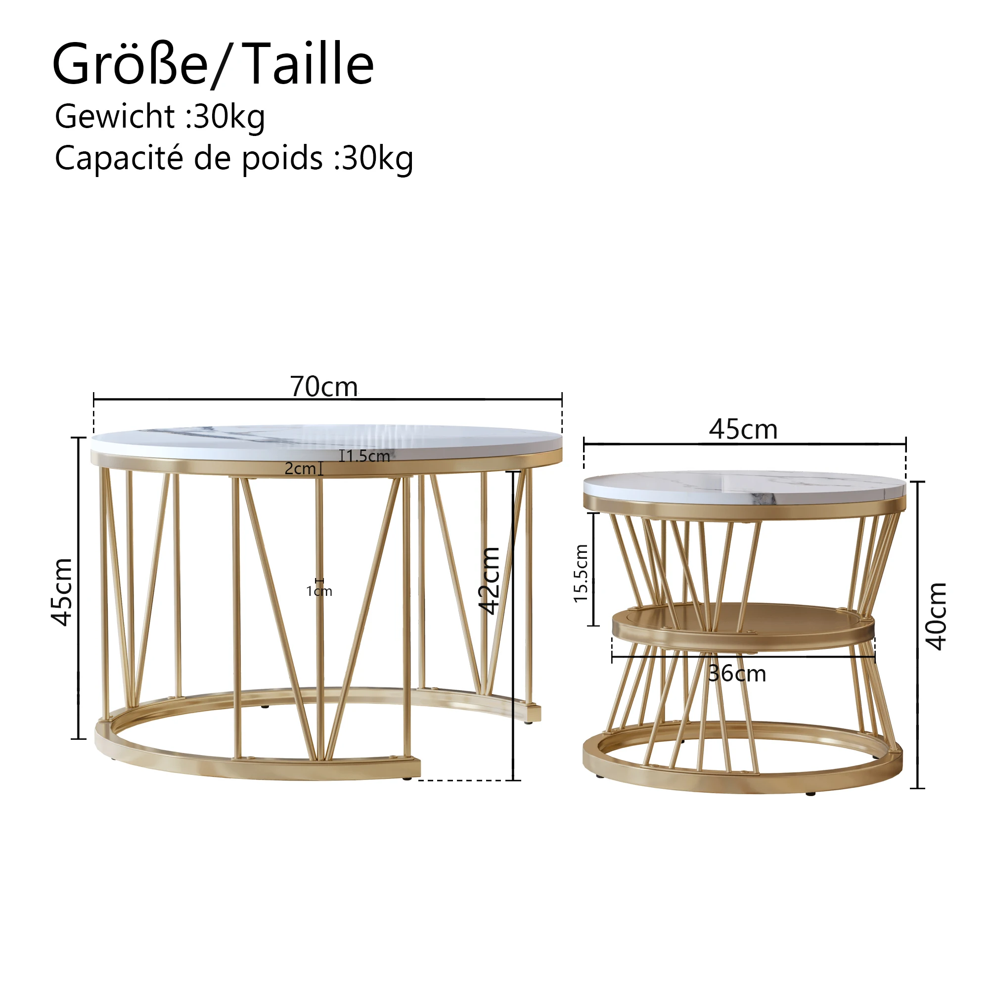 Anajqaqia Round Coffee Table Set 70x70x45cm 45x45x40cm - Image 6
