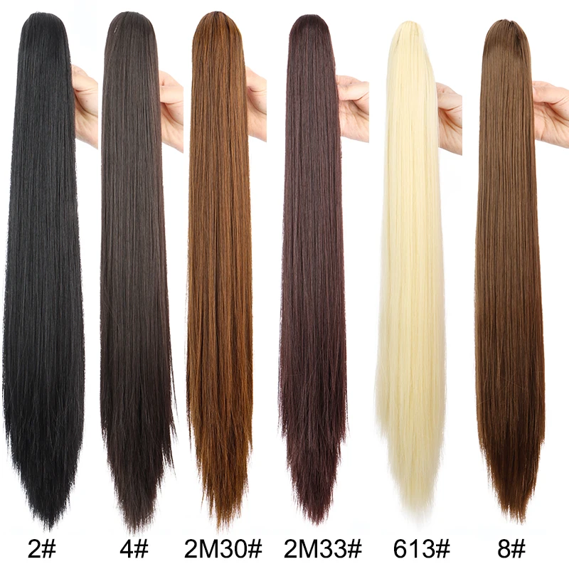 24Inch Synthetic Long Straight Claw Clip On Ponytail Hair Extensions Heat Resistant Ponytail Blonde Black Hairpiece for Women - Image 4
