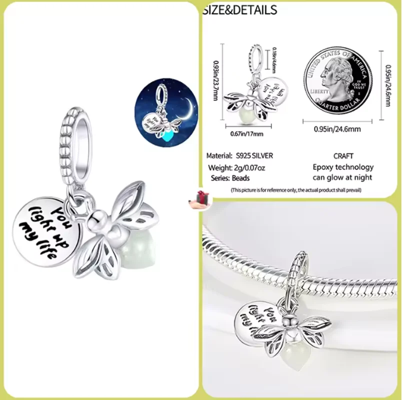 Miniso New Hot Sale 3 Colors Night Glow Firefly Charm Beads fit Original Silver Bracelet Women Pendant Bead DIY Jewelry Gift