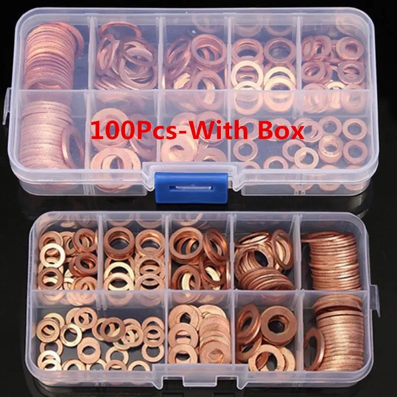 Copper Washer Gasket Nut and Bolt Set Flat Ring Seal Assortment Kit with Box //M8/M10/M12/M14 for Sump Plugs - Image 5