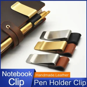 STONEGO Handmade Leather Brass Stainless Steel Pen Holder Clip Journal Notebook Paper Folder Writing Office Supplies