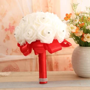 2024 PE Rose Bridesmaid Wedding Foam flowers Rose Bridal bouquet Ribbon Fake Wedding bouquet