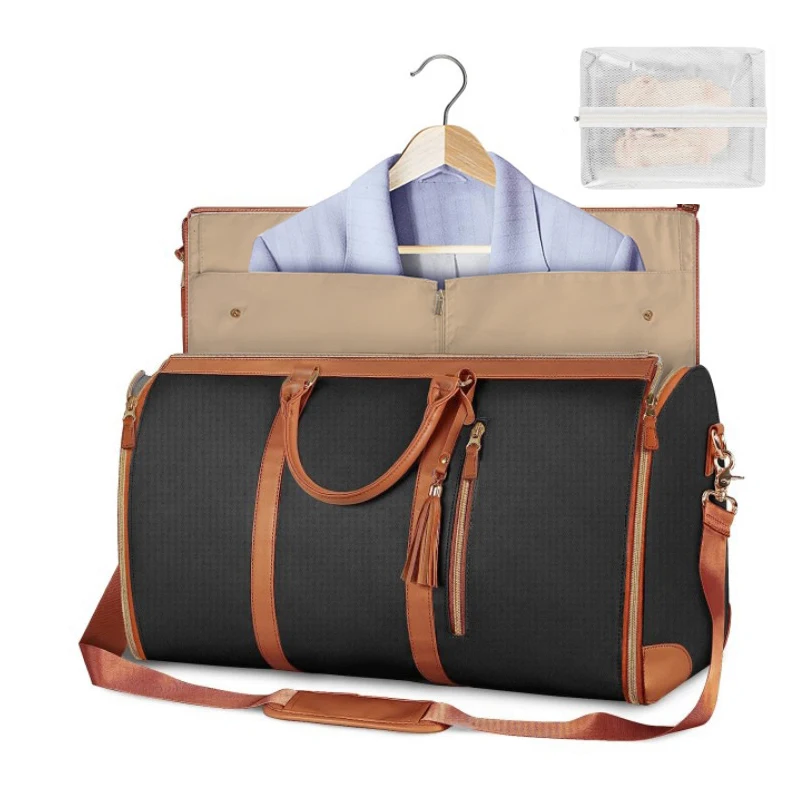 1pc Foldable Women's Travel Convenient Carry-on Clothing Bag Large PU Leather Duffel Bag Women's Business Travel Bag - Image 5