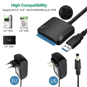 SATA to USB3.0 Adapter Cable for 3.5/2.5 Inch SSD HDD SATA III Hard Drive Disk Converter Support UASP with 12V Power Adapter