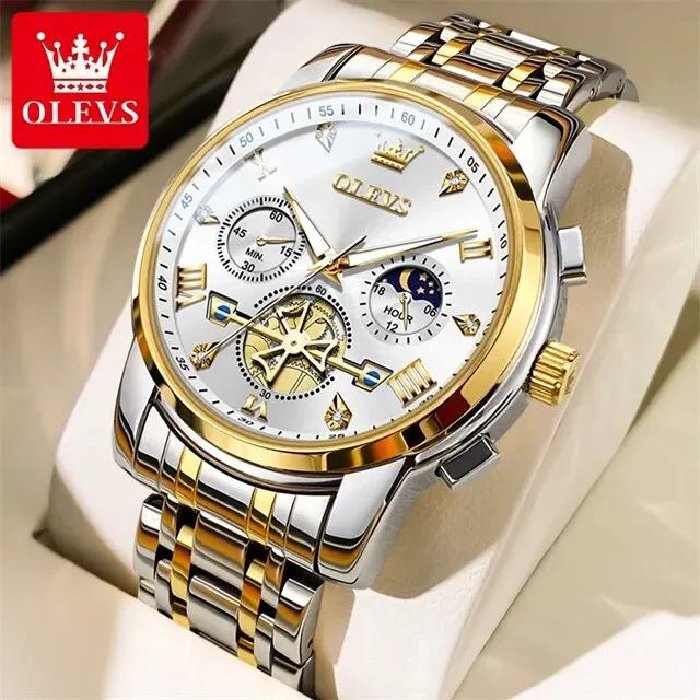 OLEVS 2856 Man Watch 24 Hour Moon Phase Chronograph Waterproof Luminous Multifuncation Original Luxury Quartz Wristwatch for Men - Image 8