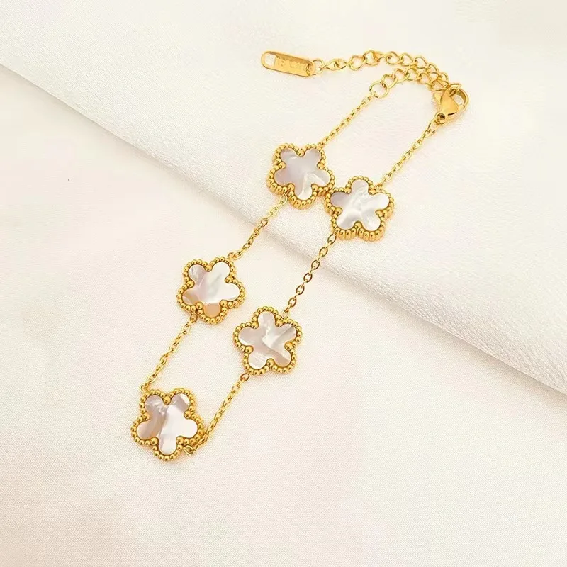 1/2/3Pcs 18K Gold Plated Stainless Steel Five Leaf Bracelet for Women, Elegant Flower Design Necklace Bracelet Jewelry Gift - Image 7