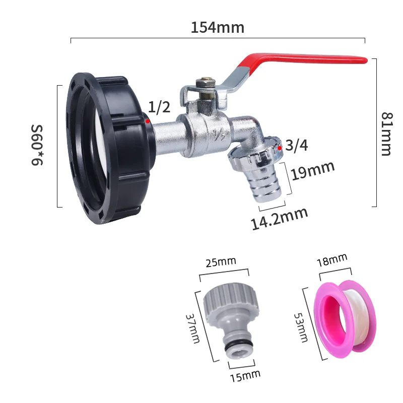S60x6 Coarse Thread IBC Tank Tap Connecter X 1/2'' 3/4'' Water Coupling Adapter 1000L Garden Home Replacement Valve Fitting - Image 15