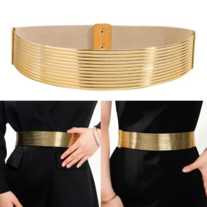 Gold Waist Belt Ladies Fashion Golden Buttoning Belt Dress Shirt Tight Waistband Fashion Accessory for Women