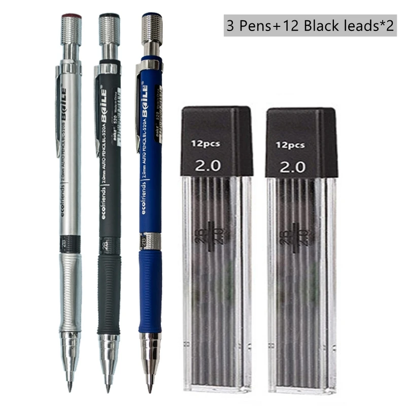 Mechanical Pencil Set 2.0 mm with 2B Black/Colors Lead Refill For Writing Sketching Art Drawing Painting School Automatic Pencil - Image 12