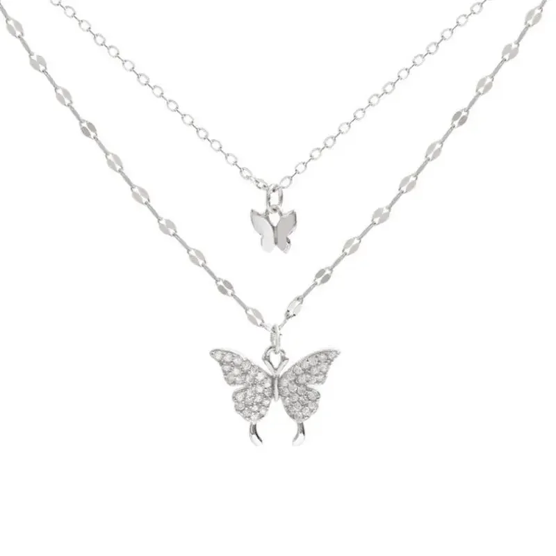 1 Women's Lats Sparkling Double Layer Butterfly Necklace Exquisite Double Layer Collar Chain Jewelry Banquet Party Holiday Gift - Image 5