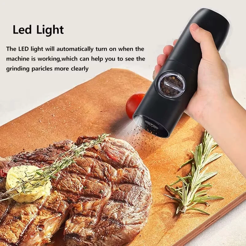 Electric Salt and Pepper Grinder Set with Charging Base and LED Light Adjustable Coarseness Automatic Spice Herb Mill - Image 2