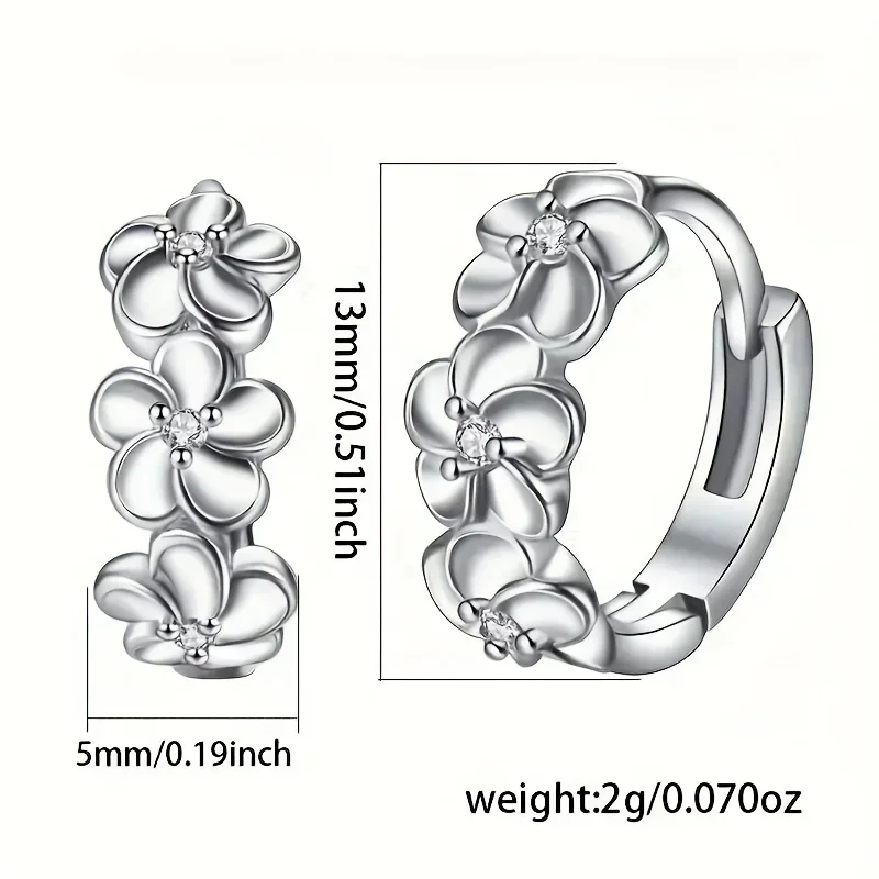Sterling 925 Silver Exquisite Camellia Pattern Hoop Earrings Cute Elegant Style Delicate Gift For Women Girls Daily Casual - Image 6
