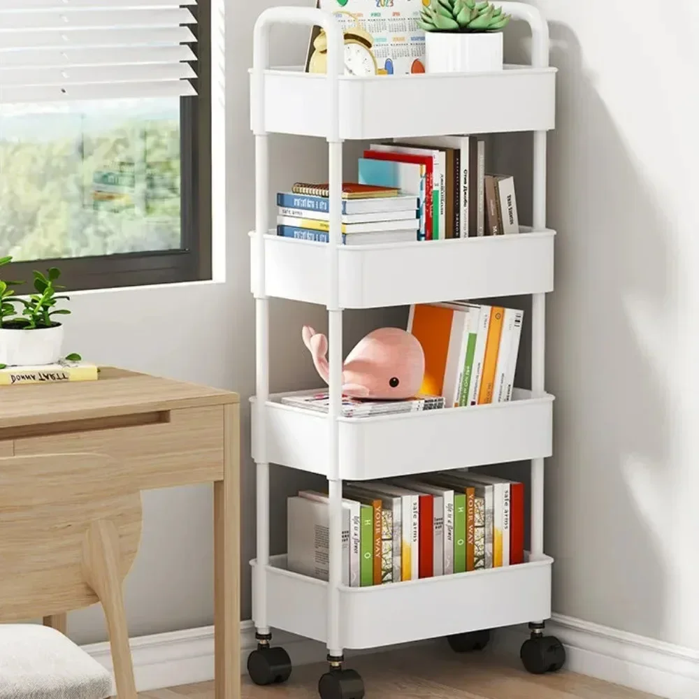 Bookshelf Storage Trolley Multi-Layer Shelves Household Snacks Storage Rack Mobile Kitchen Organizer Cart With Wheels - Image 4