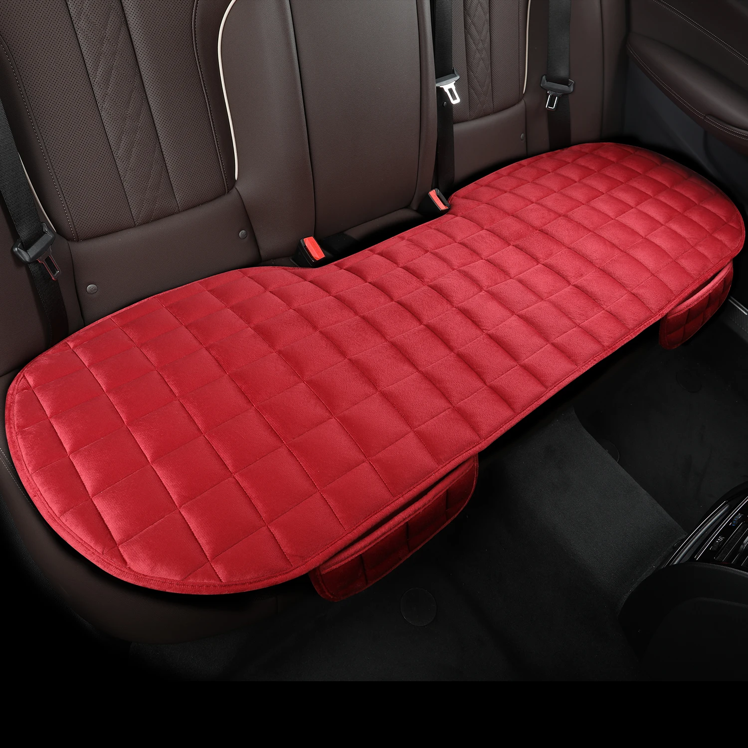 1 piece of plaid embroidered short pile without backrest, warm and comfortable, universal car cushion with storage bag, suitable - Image 3