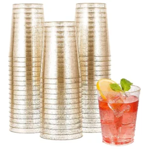Gold Plastic Cups Disposable Gold Glitter Plastic Wine Glasses Clear Plastic Cups Tumblers Christmas Party Cups