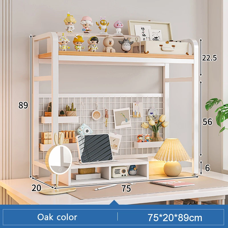 Bookshelf Bookcase With Grid Desktop Multi-layer Wrought Iron Shelf Student Computer Desk Table Hole Board Table Wooden Shelves - Image 28