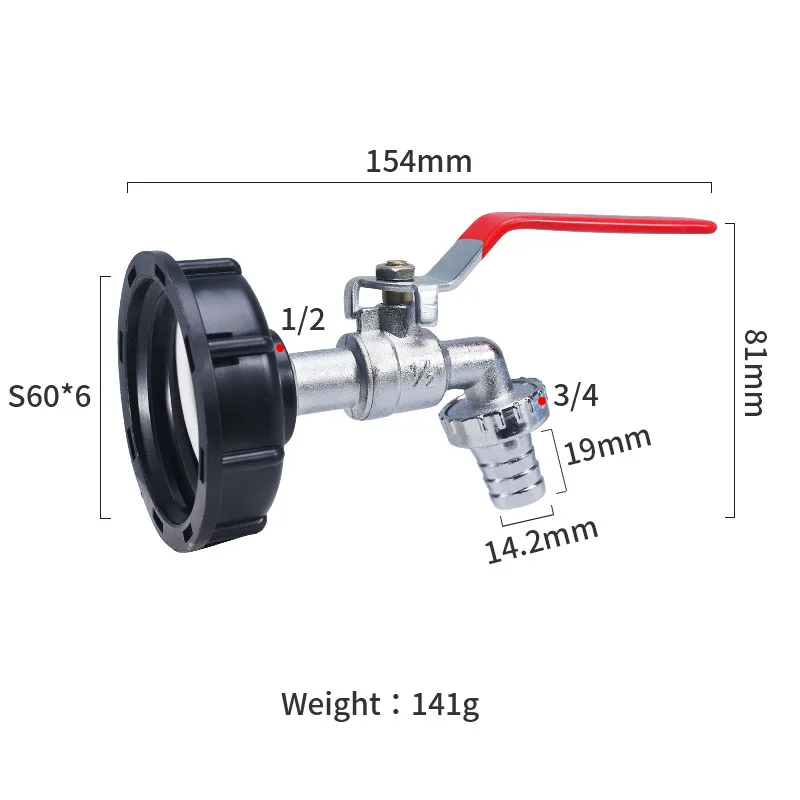 S60x6 Coarse Thread IBC Tank Tap Connecter X 1/2'' 3/4'' Water Coupling Adapter 1000L Garden Home Replacement Valve Fitting - Image 9