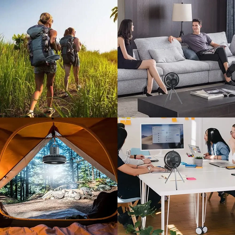 10000mAh Camping Fan Rechargeable Desktop Portable Circulator Wireless Ceiling Electric Fan with Power Bank LED Lighting - Image 6