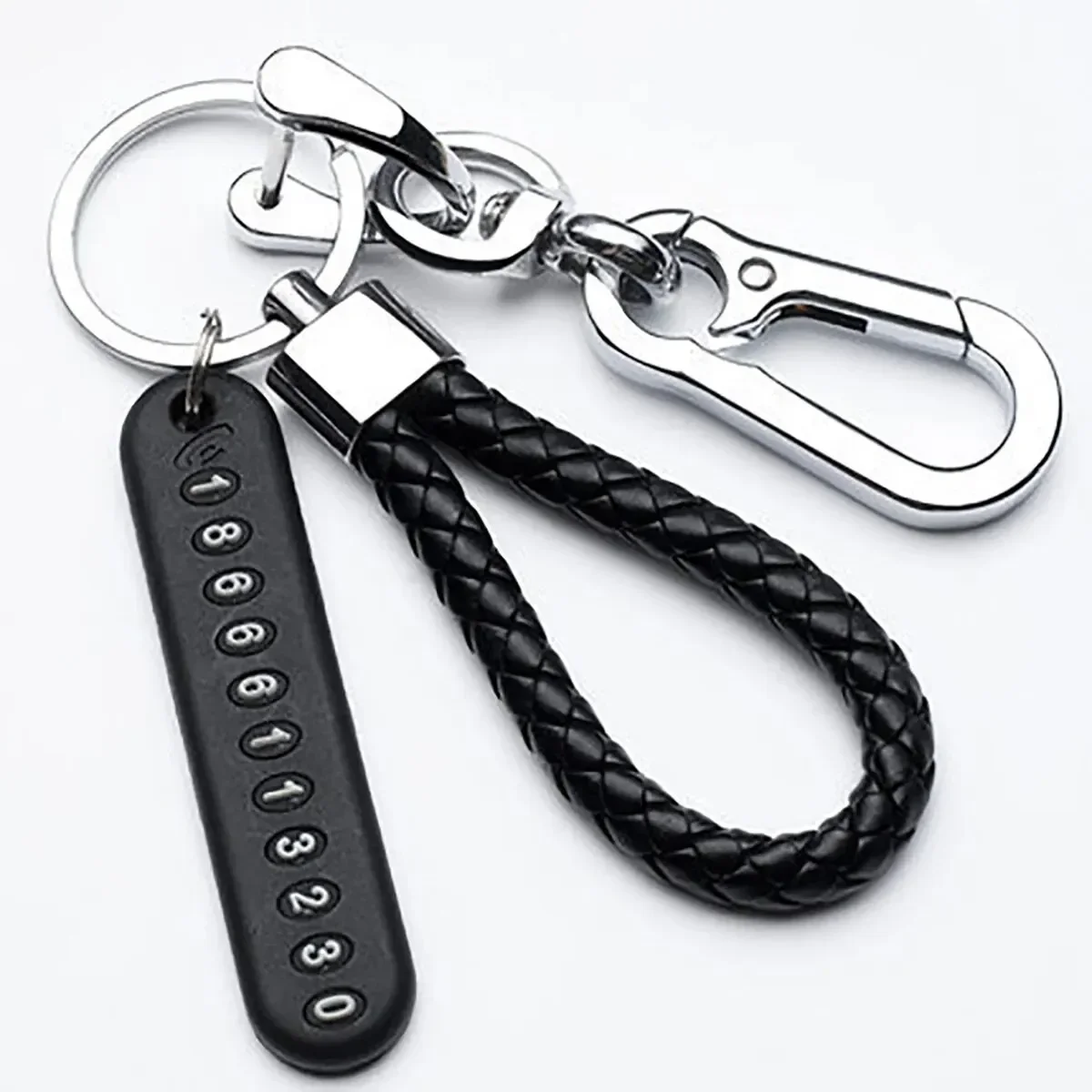 Trendy DIY Mobile Phone Number Plate Pendant Keychain for Men Punk Simple Woven Leather Rope Anti-lost Car Key Chain Accessories - Image 8