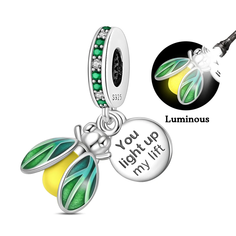100% 925 Sterling Silver Creative Blue Luminous Firefly Charms Pendants Fit Qikaola 925 Original Bracelets DIY Birthday Jewelry - Image 20