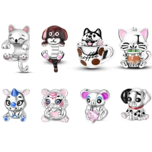 Original 925 Sterling Silver Charms Beads Cute Cat Dog Tiger Koala Animal Charm Pendant For Women Fine DIY Birthday Jewelry Gift