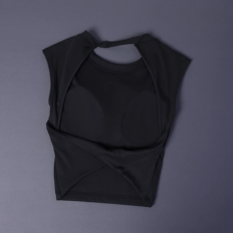 Sexy short backless fixed chest pad sports T-shirt vest women's tight quick drying sleeveless yoga top - Image 9