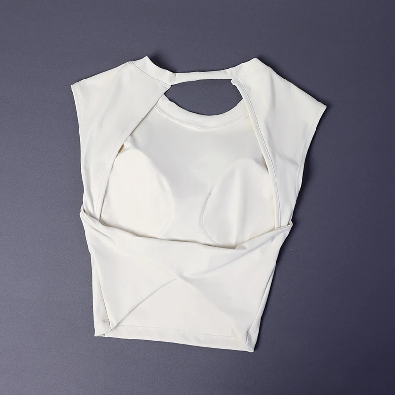 Sexy short backless fixed chest pad sports T-shirt vest women's tight quick drying sleeveless yoga top - Image 7