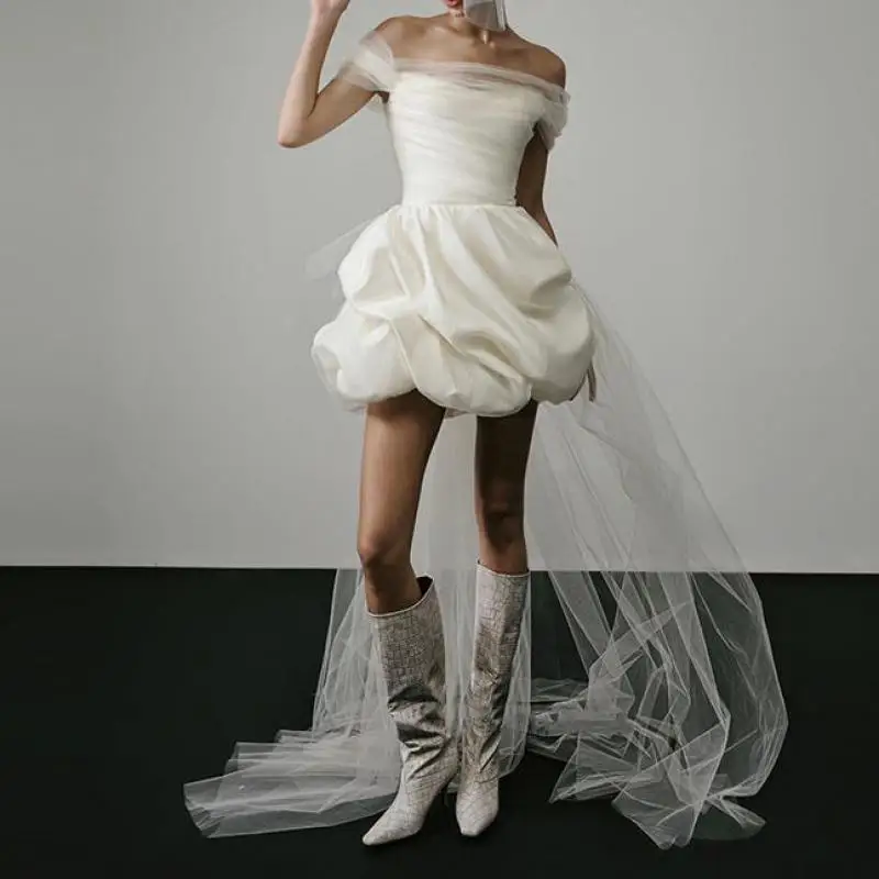 Newest Short Wedding Dresses Classic Elegant Boat Neck Simple Bridal Dress Backless Sexy Vestidos De Novia Customized - Image 3