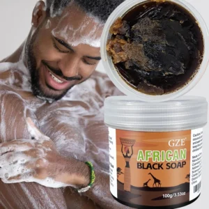 GZE African Black Soap 3-in-1 Face, Hair, and Body Cleanser - Deeply Cleanses and Moisturizes Skin and Hair, Natural Ingredients