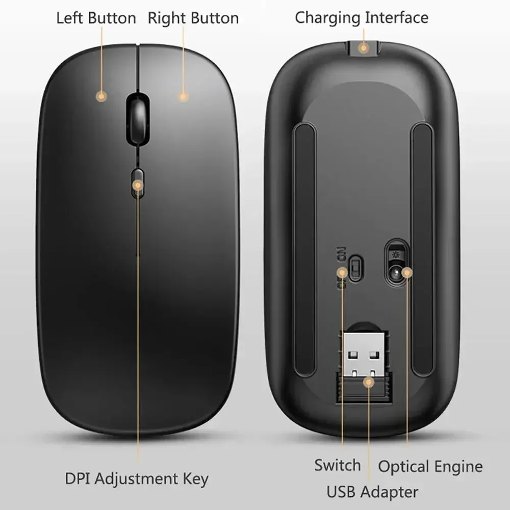 2025New Bluetooth Wireless Mouse USB Optical Rechargeable Mouse for Computer Laptop PC Macbook Gaming Mouse Gamer 2.4GHz 1600DPI - Image 6