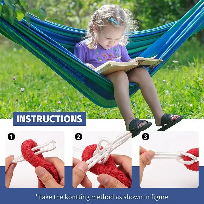 WESTTUNE Outdoor Canvas Hammock Camping Swing Hammock with Tree Ropes Load-bearing Up to 200kg Perfect for Garden Patio Backyard - Image 6